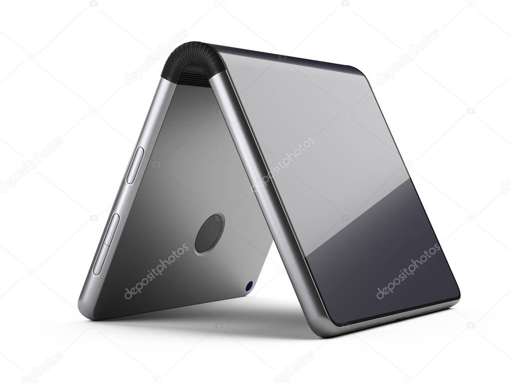 Flexible foldable smartphone - in form blank card. 3D illustration isolated over white background.