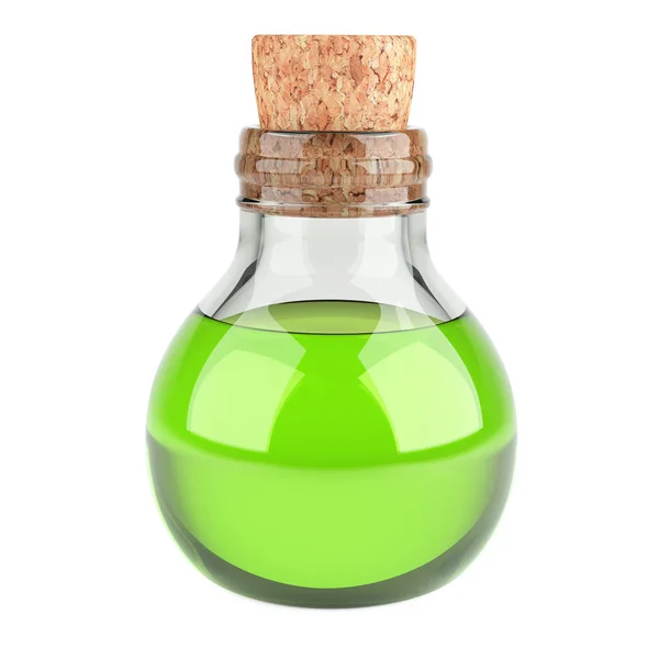Garrafa Pequena Com Uma Rolha Cheia Líquido Verde Conceito Médico — Fotografia de Stock