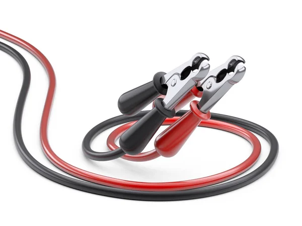 車載用バッテリーの赤と黒のジャンパー ケーブル 電源線 白い背景で隔離の — ストック写真