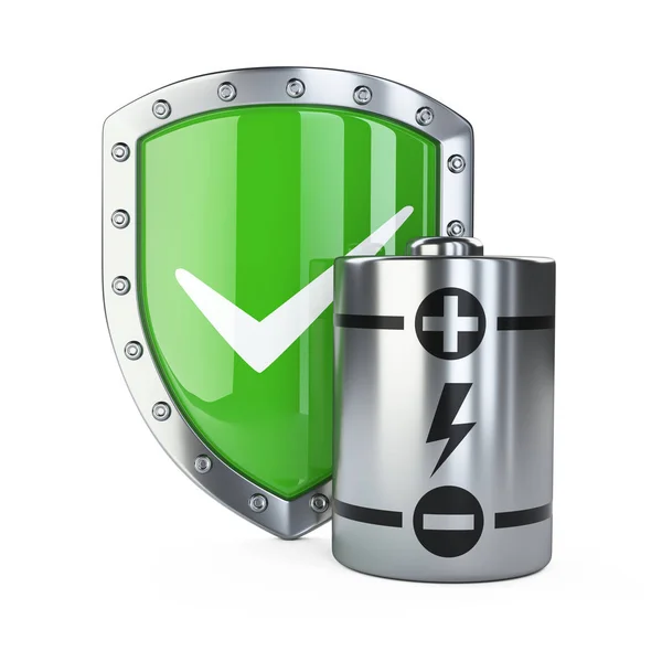 Battery Metallic Shield Positive Symbol Illustration Isolated White Background — Stock Photo, Image