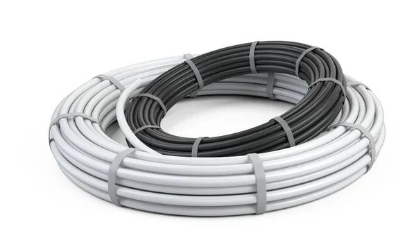 White Black Pipes Water Big Packaging Rolled Form Ring Tied — Stock Photo, Image