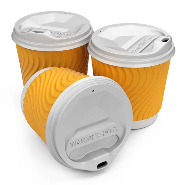 Tasse à café à emporter papier jetable avec couvercle en plastique blanc — Photo