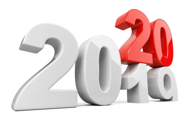 2019 2020 concept wijzigen. Vertegenwoordigt het nieuwe jaar wit en rood — Stockfoto