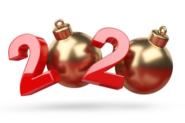 2020. kavram. Hristmas ağacı ile yeni yıl altın ve kırmızı sembolü