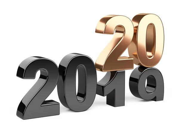 2019 2020 zmiana koncepcji. Reprezentuje nowy rok czarno-złoty — Zdjęcie stockowe