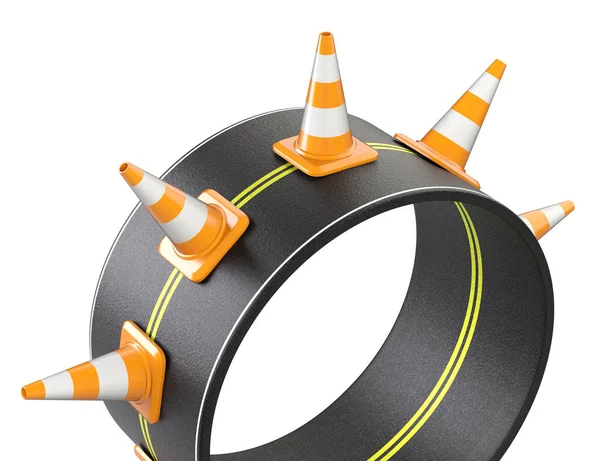 Junction road intersection ring shaped and traffic cones. — Stock Photo, Image