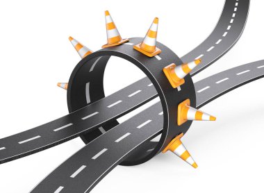 Kavşak yol kavşak halkası ve trafik konileri şeklinde.