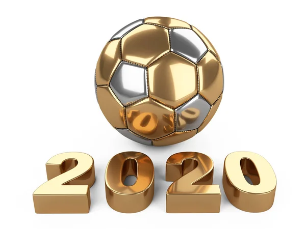 Золотий футбольний м'яч з написом 2020 року . — стокове фото
