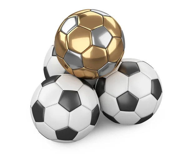 Pilha de bolas de futebol, uma bola dourada no topo Lieadership conce — Fotografia de Stock
