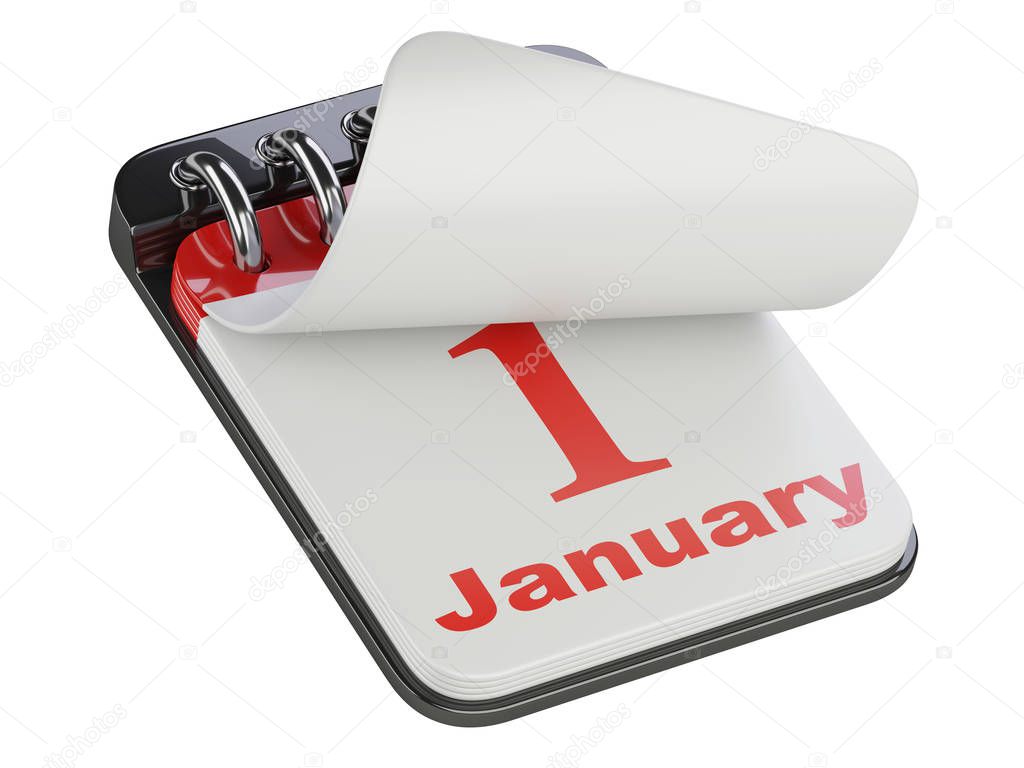 Desktop calendar  with flipped page new year first january.