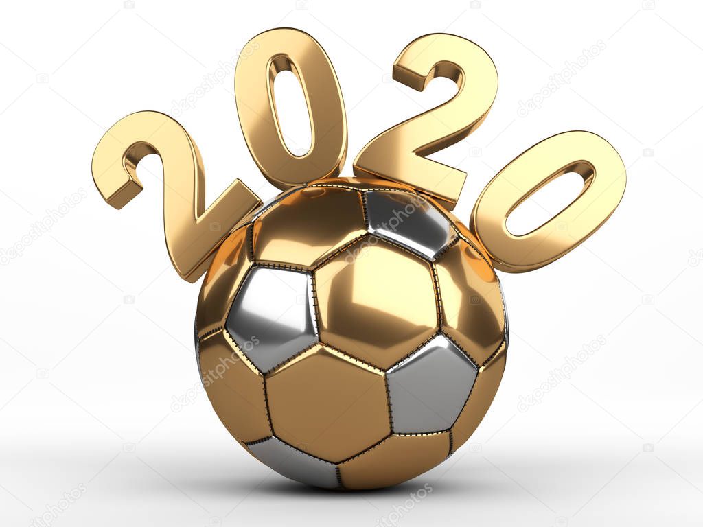 Golden soccer ball with 2020 inscription.