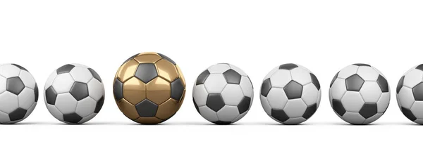 Futbol topları üst üste, bunlardan biri altın. — Stok fotoğraf