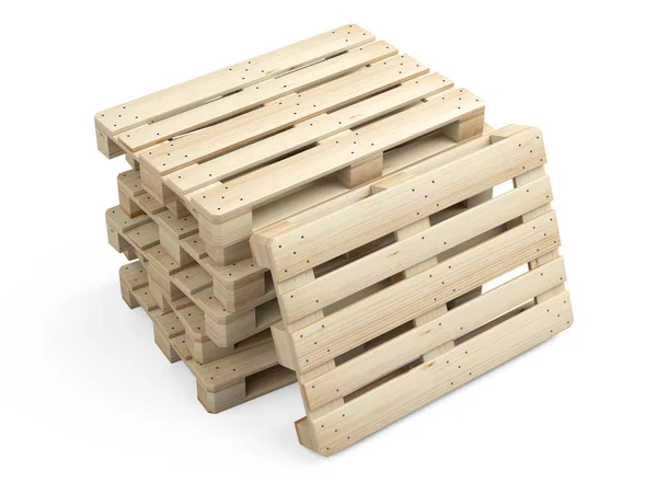 A pile stack of new wooden pallets. Side view. — Stock Photo, Image