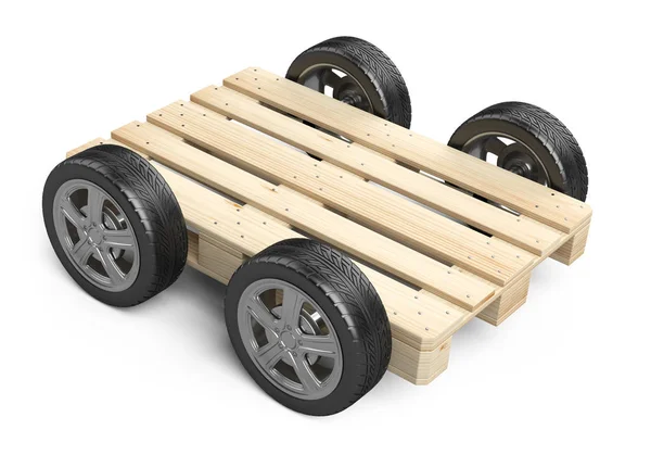 A wooden pallet on wheels. — Stock Photo, Image