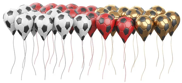Длинный ряд разноцветных шариков в форме футбольных мячей с белым — стоковое фото