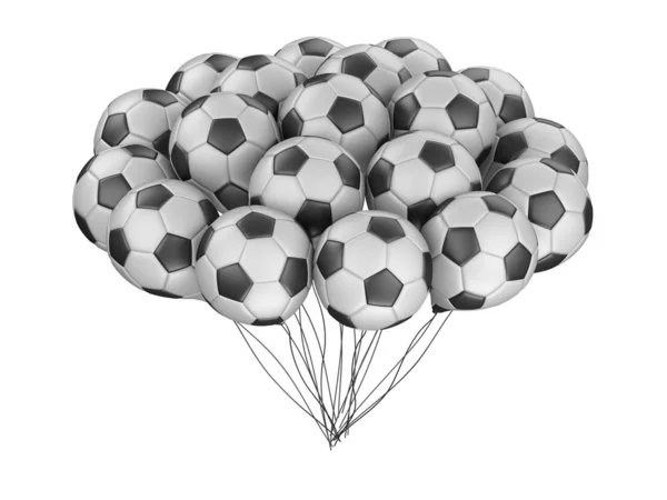 Bunch balões em uma forma de bolas de futebol com segme branco e preto — Fotografia de Stock
