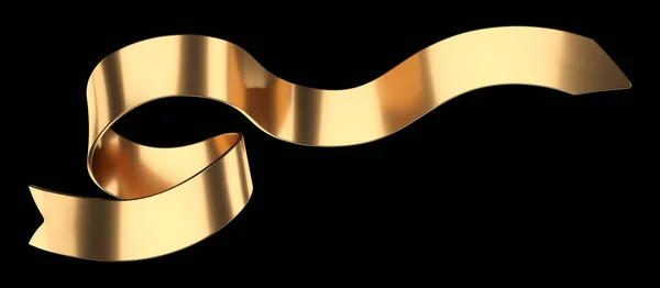 Длинная Золотая Кудрявая Подарочная Лента Вашего Дизайна Трехмерная Иллюстрация Черном — стоковое фото