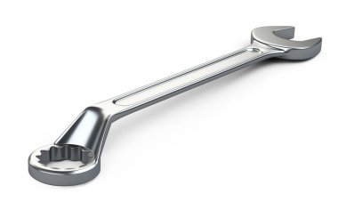 Endüstriyel tasarım için yeni anahtar. Beyaz arkaplanda izole edilmiş 3d illüstrasyon.