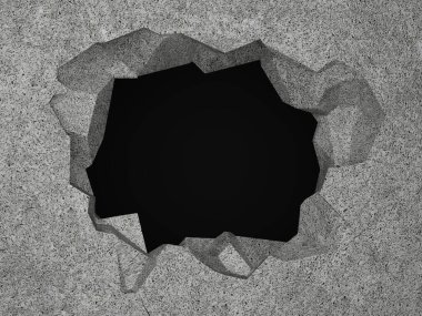 Beton duvarda bir delik. 3d illüstrasyon - yüksek çözünürlük.