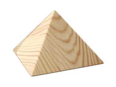 Ahşap parlak piramit. Beyaz arkaplanda 3 boyutlu resimleme izole edildi.