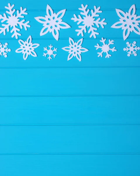 Snowflakes Stars Blue Wood Background — Stok Foto