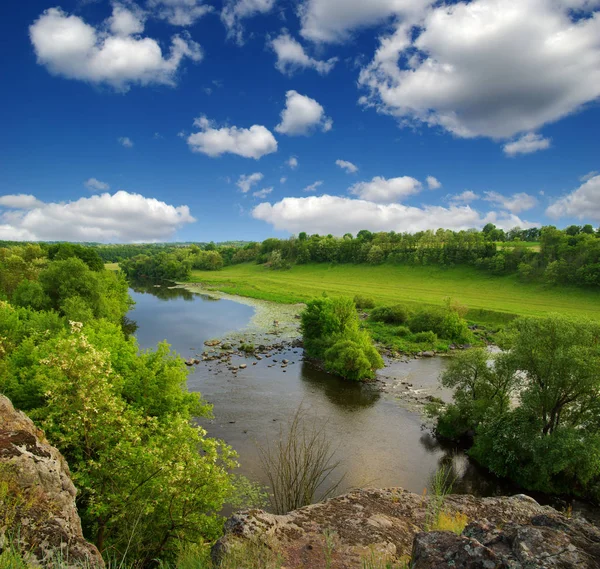 Krajobraz Drzewami Rzeką — Zdjęcie stockowe
