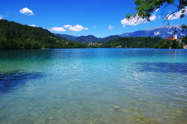 Τοπίο Λίμνη Bled Και Βουνά Σλοβενία Ευρώπη — Φωτογραφία Αρχείου