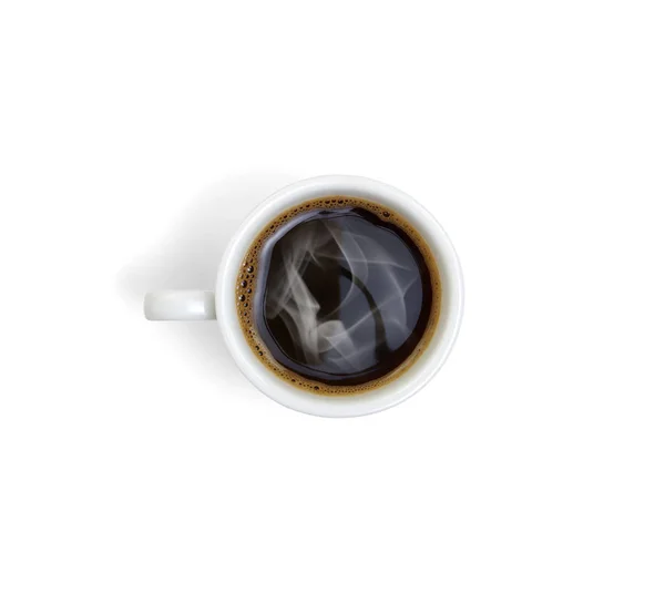 Draufsicht Auf Heißen Kaffee Einer Weißen Keramiktasse — Stockfoto