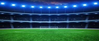 Parlak ışıkları olan futbol stadyumu.