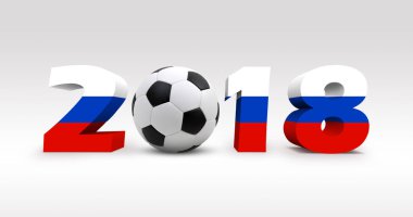 Beyaz arka plan üzerinde bayrak Rusya'nın futbol topu. Futbol 2018 Dünya Şampiyonası .