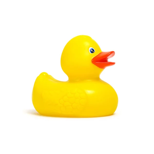 白色背景上隔离的黄色橡胶鸭 — 图库照片