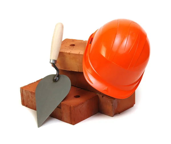 Brick Red Hard Hat Tools Isolated White Background — Stock Photo, Image