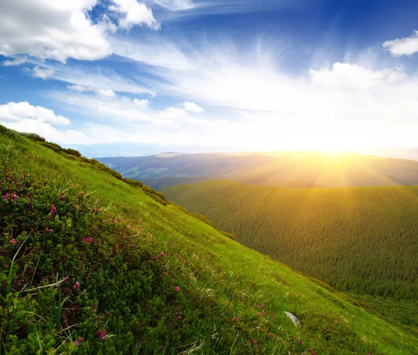 Gunung Lansekap Dengan Matahari — Stok Foto