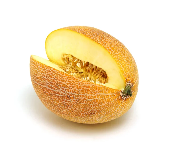 Plastry Melona Izolowane Białym Tle Ścieżka Wycinania Kantalupy Pomarańczowej — Zdjęcie stockowe