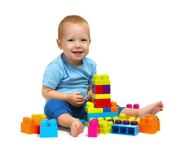 Niño Jugando Juguete Aislado Sobre Fondo Blanco —  Fotos de Stock