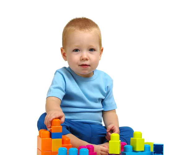 Niño Jugando Juguete Aislado Sobre Fondo Blanco — Foto de Stock