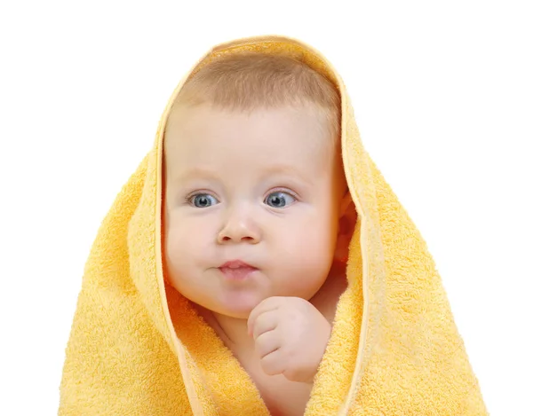 Ребенок Полотенце Белом Фоне — стоковое фото