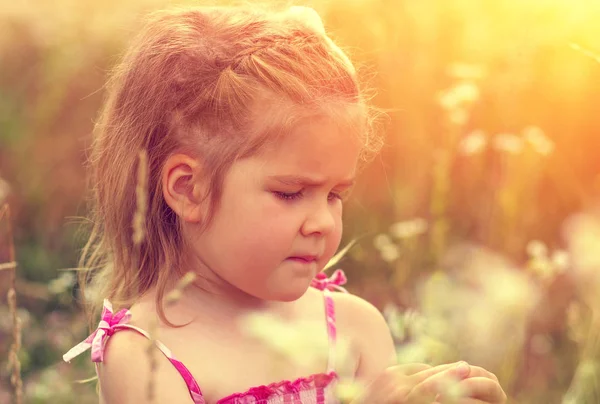 Маленькая Девочка Лугу Весенний День — стоковое фото