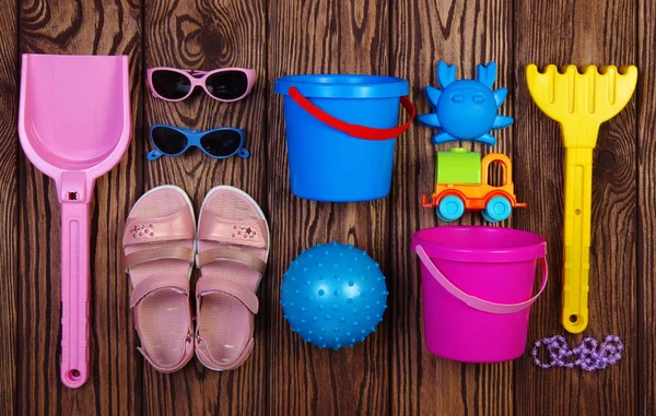 Sommer Accessoires Von Kindern Auf Holz Hintergrund — Stockfoto