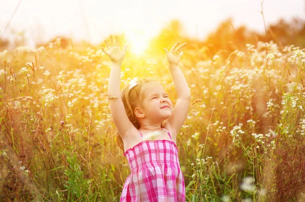 Little Girl Meadow Spring Day — Stock Photo, Image