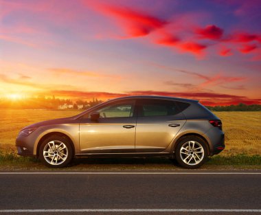 Yazın asfalt yolda araba.