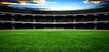 Parlak ışıkları olan futbol stadyumu.