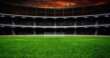 Parlak ışıkları olan futbol stadyumu.