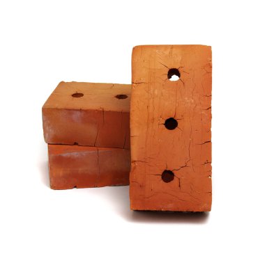 Beyaz arkaplanda kırmızı tuğla izole edildi