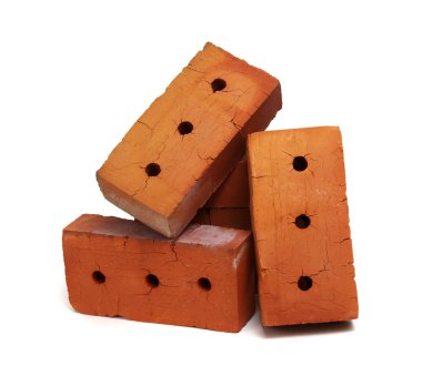 Beyaz arkaplanda kırmızı tuğla izole edildi