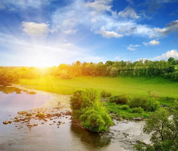 Paysage Avec Rivière Soleil — Photo