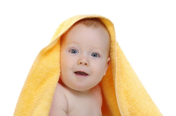 Bebek Beyaz Zemin Üzerine Havlu — Stok fotoğraf