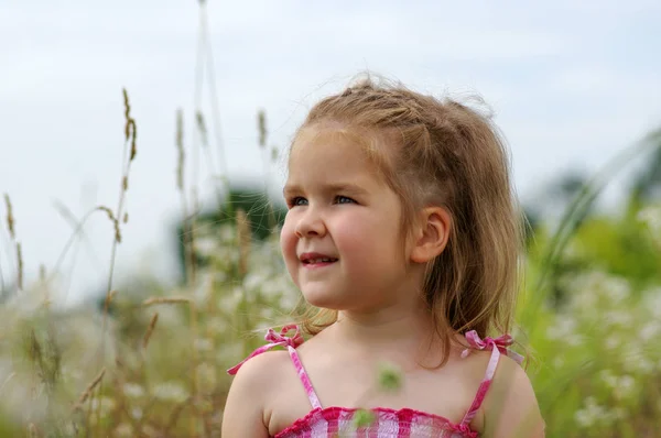 Little Girl Meadow Spring Day — Stock Photo, Image
