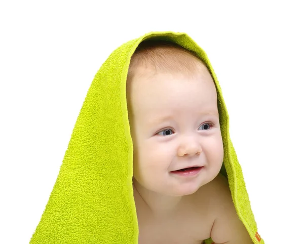 Bebê Toalha Fundo Branco — Fotografia de Stock