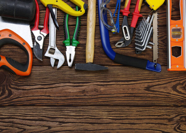 Tools on wood  background 